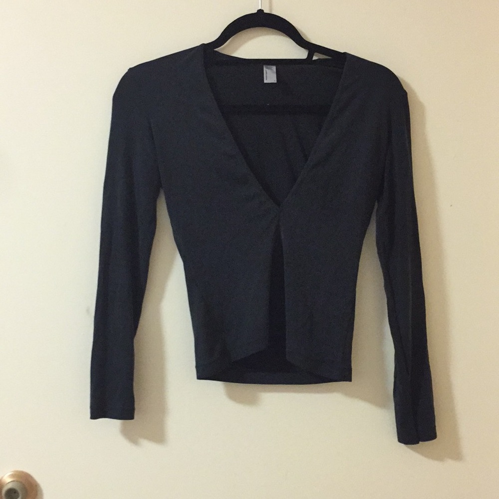 Charcoal grey long sleeve deep v neck crop top